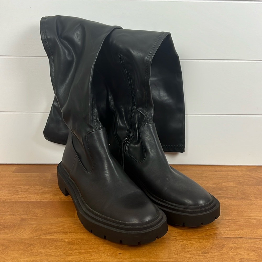 Zara over the knee lug boots vegan leather size 36 EU black